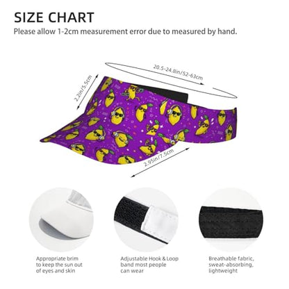 Unisex Sports Sun Visor Hats Adjustable Lightweight Packable Printed Empty Top Cap for Running Pickleball Golf Tennis - color: Funny Sunglasses Lemon