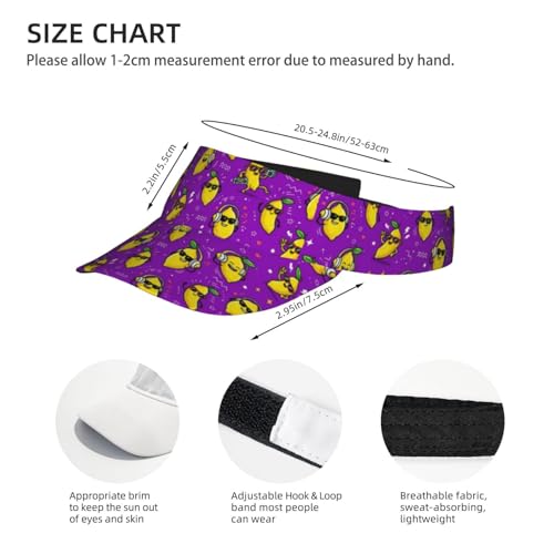 Unisex Sports Sun Visor Hats Adjustable Lightweight Packable Printed Empty Top Cap for Running Pickleball Golf Tennis - color: Funny Sunglasses Lemon