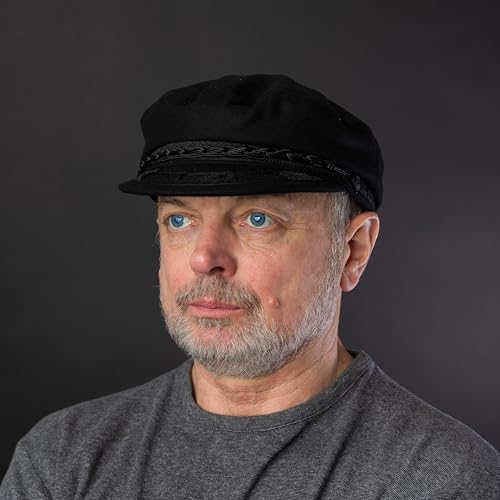 Aegean Authentic Greek Fisherman's Cap - Wool - Black - 6 7/8 - (21 5/8 Inches - 55 cm)