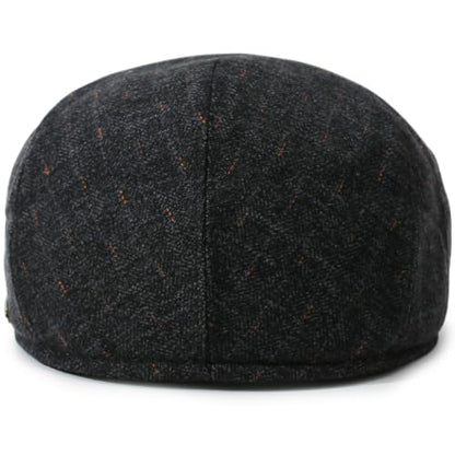 Men's Newsboy Cap with Earflaps Flat Ivy Caps Gatsby Golf Cabbie Hats - color: Dark Grey Spot