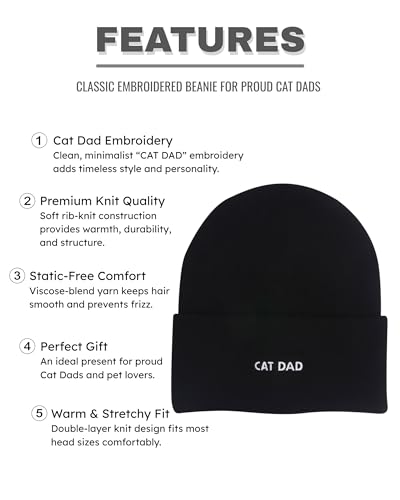 Cat Mom Cat Dad Beanie Collection – Jacquard Pom Pom Hats & Double-Layer Embroidered Beanies for Pet Lovers - color: Cat Dad Embroidery Black Hat