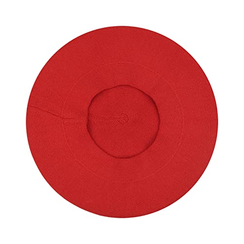 Gllutt Beret Hat French Style Stretchy Knitting Solid Color Both Side Usable - color: Red