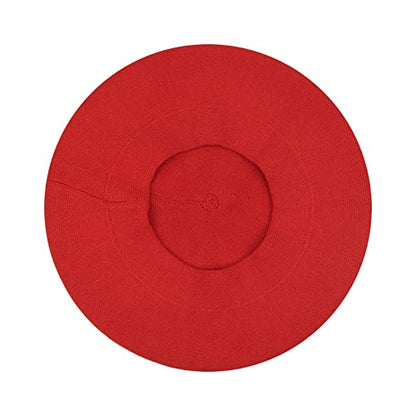 Gllutt Beret Hat French Style Stretchy Knitting Solid Color Both Side Usable - color: Red
