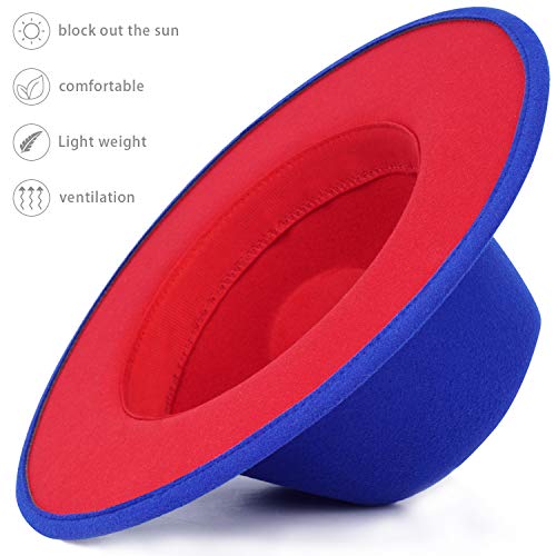 Trendy Fedora Hats for Men & Women Wide Brim Felt Hat Dress Panama Hat Two Tone Fedora - color: A Blue-red, size: Medium
