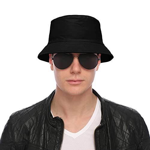 Falari Reversible Bucket Hat for Men Women Summer Travel Beach Outdoor Fishing Hat 100% Cotton - color: X1905-black