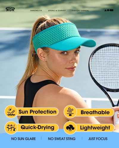 SUNMECI Mesh Breathable Sports Visor - Men Women Adjustable Lightweight Quick Dry Sun Hat for Tennis, Golf, Running - color: Turquoise