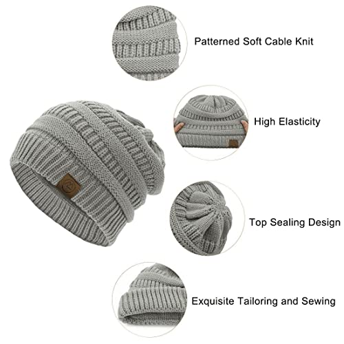 American Trends Winter Hats for Women 4 Pack Beanie Hats Caps Knit Chunky Slouchy Beanie Hats - color: Black&light Grey&white&beige