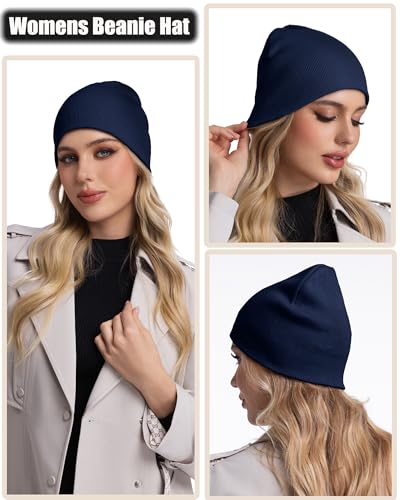 100% Cotton Beanie Hat Cuffless Beanies Warm Knit Winter Skull Cap - color: 1pcs-navy Blue