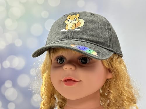 Adjustable Embroidery Animal Baseball Hat for Kid Toddler Child - color: Squirrel (Washed Black)