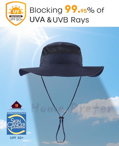 Home Prefer UPF 50+ Men's Sun Hat Wide Brim Bucket Hat UV Protection Hat for Mens Womens Beach Safari Gardening Golf Fishing - color: Navy Blue