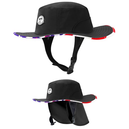 Tontron Surf Bucket Hat with Chin Straps and Neck Flap for Surfing, SUP,Kayaking,and Watersports - color: Liberty, size: Medium