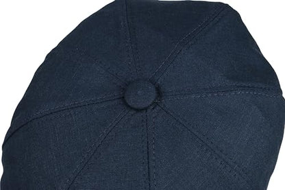 8 Panel Newsboy Cap – Linen Blend with 100% Cotton Lining - color: Dark Blue, size: Medium