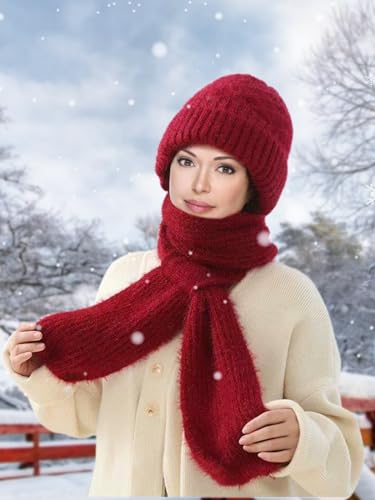 Sumolux Integrated Ear Protection Windproof Cap Scarf Elastic Knitting - color: Wine Red