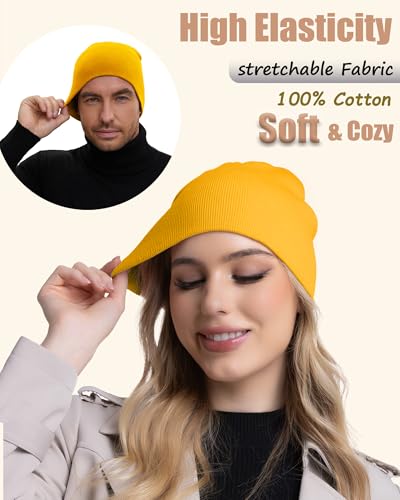 100% Cotton Beanie Hat Cuffless Beanies Warm Knit Winter Skull Cap - color: 1pcs-yellow