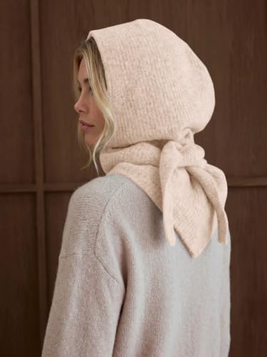 Saodimallsu Womens Balaclava Beanie 2 in 1 Soft Knit Hooded Scarf Hats Fall Winter Neck Warmer Beanies - color: Apricot