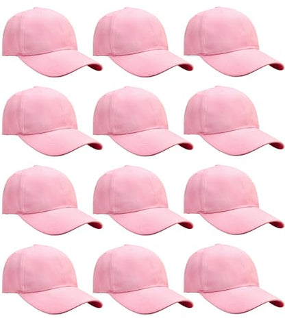 Falari Wholesale Bulk Lot 12-Pack Baseball Cap Adjustable Size Plain Blank Solid Color - color: Pink