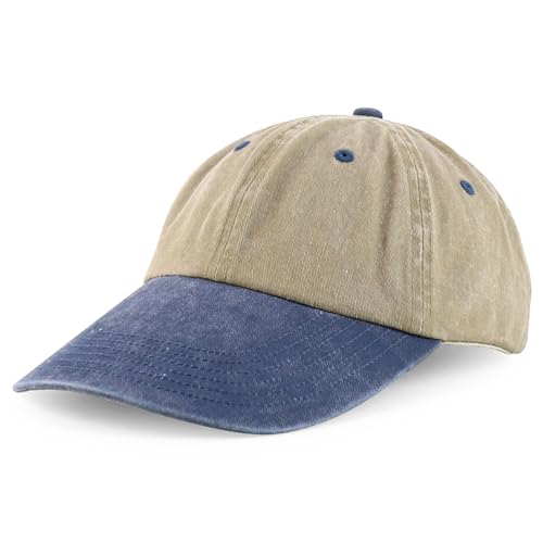 Armycrew XXL Oversize 4 Inch Long Bill Pigment Dyed Baseball Cap - color: Khaki Navy, size: XX-Large