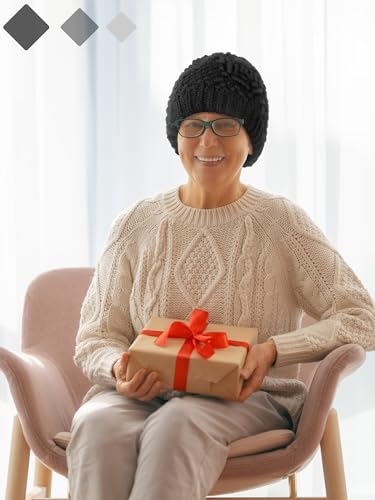 Bencailor 4 Pcs Winter Hats for Women Floral Knitted Beanie Warm Ladies Caps Flannelette Lined Middle Aged and Old Women - color: Black