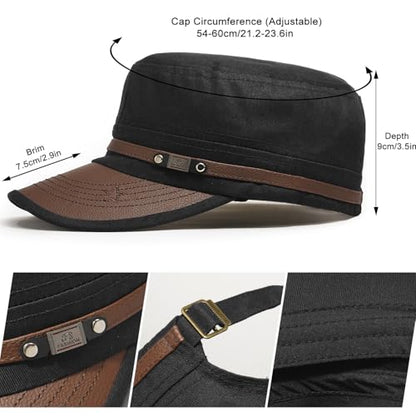 Army Cadet Cap for Men Women Military Flat Top Cap Baseball Caps - color: Star Black