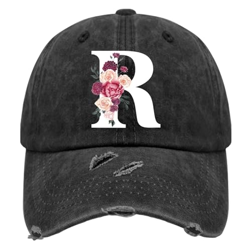 Custom Initial Letter Baseball Cap for Women, Personalized A-Z Monogram Washed Distressed Hat for Mom Gift - color: Classic Alphabetes A-z Cute Letter Caps Cute Baseball Hat 18