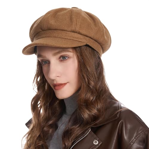 ZLYC Women Classic Newsboy Cap Visor 8 Panel Gatsby Cabbie Paperboy Hat - color: Camel