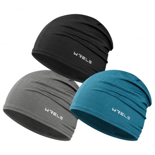 Cooling Skull Cap 3 Packs Sweat Wicking Beanie Breathable for Men Women - color: Black+grey+blue Green