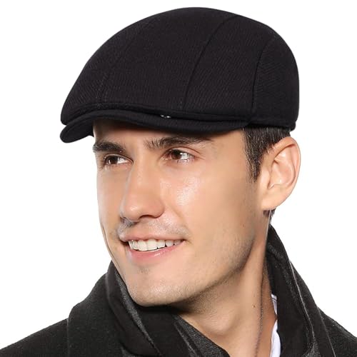 Sumolux Mens Newsboy Cap Winter Beret Hat Cabbie Flat Cap - color: A Black