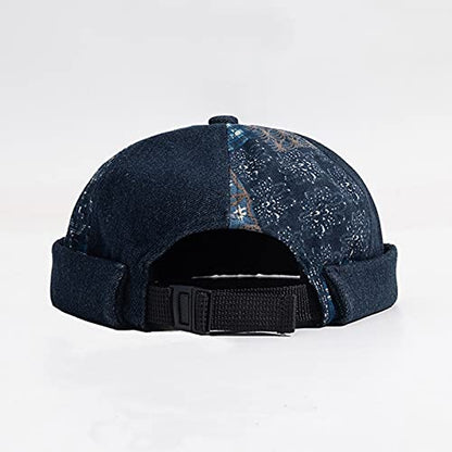 Men Hats Docker Cap Hats Beanie Sailor Cap Worker Hat Rolled Cuff Retro Brimless Hat with Adjustable (318-Dark Blue)