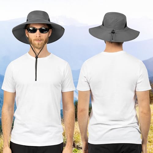SUN CUBE Wide Brim Sun Hat for Men & Women, UPF 50+ UV Protection, Mesh Boonie Hat with Chin Strap, Fishing Hiking Hat - color: Grey