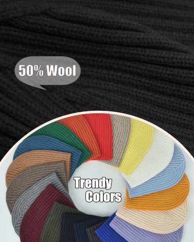 ROYBENS Wool Beanie for Men Women, Seamless Knit Warm Winter Hat Skull Caps - color: 1pcs-black
