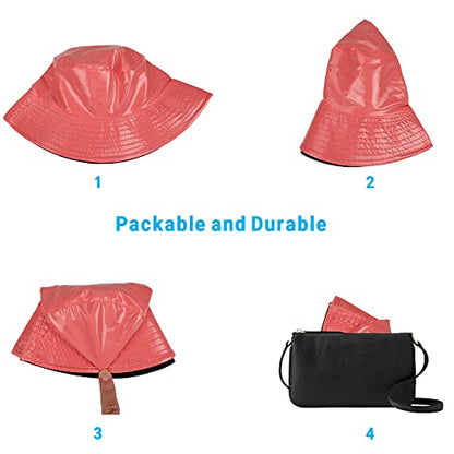 Reversible PU Leather Bucket Hats for Women Solid Color Double Wear Summer Hat Unisex - color: Pale Red