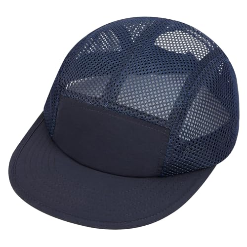 Clakllie Quick Dry 5 Panel Running Hat Breathable Mesh Hat Two-Tone Short Brim Hats Lightweight Baseball Cap Summer Sport Cap - color: S-asbh02-navy Blue