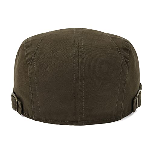 VOBOOM Men Cotton Newsboy Beret Hat Duckbill Buckle Cabbie Cap - color: Cotton-army Green