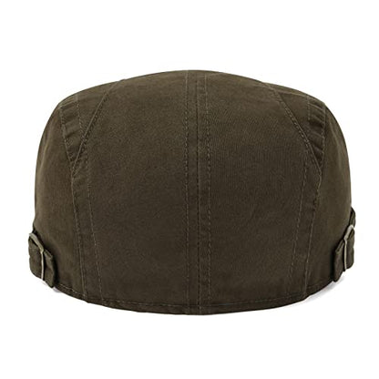 VOBOOM Men Cotton Newsboy Beret Hat Duckbill Buckle Cabbie Cap - color: Cotton-army Green