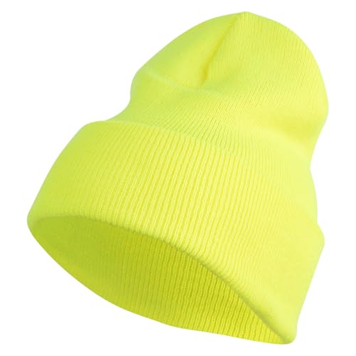e4Hats.com 12 inch Cuffed Knit Long Beanie - color: Safety Yellow