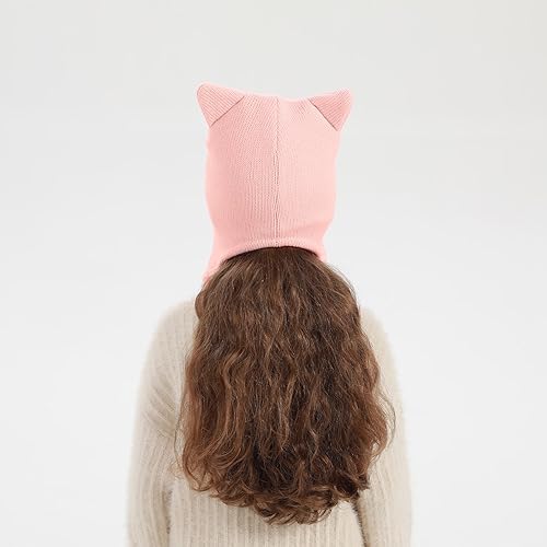 Toddler Girls Cat Ear Winter Hat Warm Knit Beanie Kids Earflap Cap for Cold Weather - color: Knitted Cat Purple