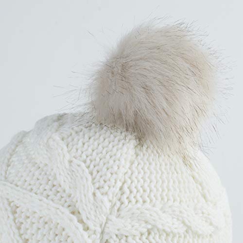 Home Prefer Girls Sherpa Earflaps Hat Toddler Baby Knit Beanie Fuzzy Peruvian Cold Weather Warm Winter Hat - color: Ivory, size: Small