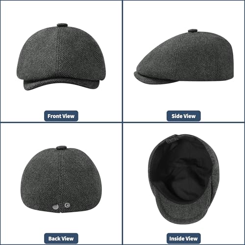 KUJUHA Wool Men's Newsboy Caps Flat Irish Cabbie Ivy Gatsby Newsboy Driving Hat Hunting Cap Winter Hat - color: Darkgreyr, size: Large