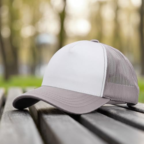 Falari 12 Pack Bulk Wholesale Mesh Trucker Hats 5 Panel and 6 Panel Baseball Caps for Men and Women - color: 5 Panel - Light Gray