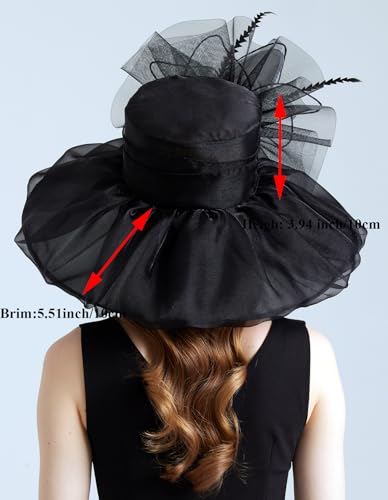 Women Organza Derby Hat Fascinator Tea Party Wedding Church Derby Hat Fascinator Hats Dual-use - color: 02a Black