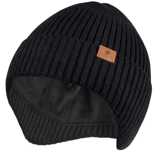 Ocatoma Winter Beanie with Earflap for Men Women Knit Hat Outdoor Unisex - color: Black