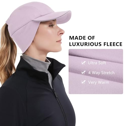 GADIEMKENSD Women's Winter Reflective Fleece Ponytail Hat with Drop Down Ear Warmer - color: Purple