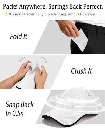 ZOORON Uncrushable Baseball Cap, Seamless Hats with Breathable Air Holes - color: White