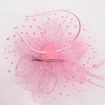 WLBON Fascinators Hat 20s 50s Headband Hair Clips Flower Mesh Veil Feather Headpiece Headwear Women Halloween Carnival Cocktail Wedding Church Cosplay Dress Up Birthday Tea Party Accessories Pink - color: Pink Tone