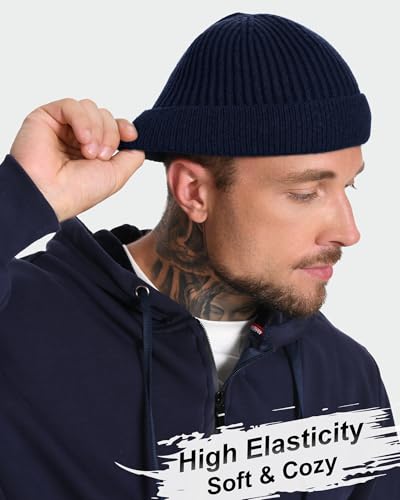 ROYBENS Short Fisherman Beanie for Men Women Wool Knit Warm Winter Hat Swag - color: 1pcs-navy Blue