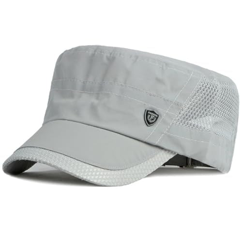 Men's Breathable Military Caps Cadet Army Caps Summer Flat Top Cap - color: B-navy/Light Grey/Black