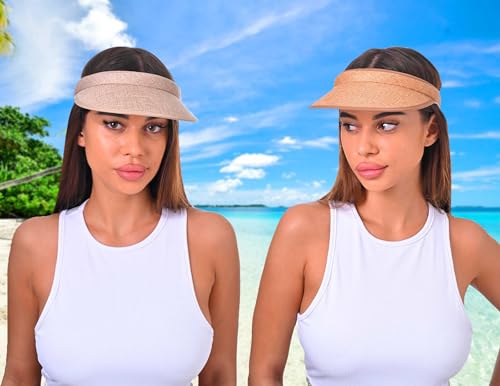 3 Pieces Clip On Visors Women Men Visor Outdoor Sports Golf Hat - color: Khaki, Beige, Brown