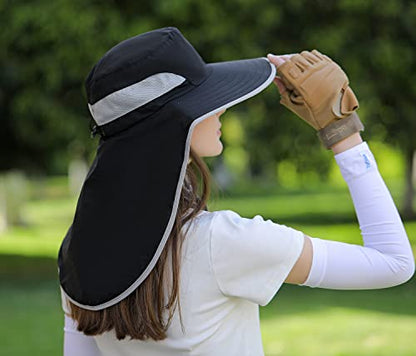HUAMULAN Women Men Wide Brim Sun Hat Hiking Fishing Hats with Neck Flap - color: Hyp011-black