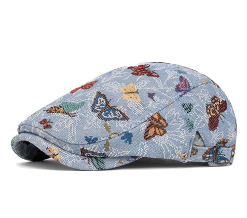 Quanhaigou Men's Cotton Flat Ivy Gatsby Newsboy Driving Hat Adjustable Irish Cabbie Ivy Driving Hunting Cap - color: Butterfly Blue