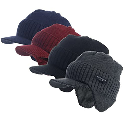 Ruphedy Mens Beanie with Brim Winter Hat Knitted Thick Fleece Visor Beanie - color: B323-claret
